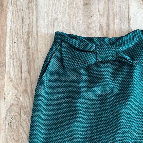 vtg 80s‎ 100% wool bow front green black skirt evan-picone Small knee length - Picture 3 of 6